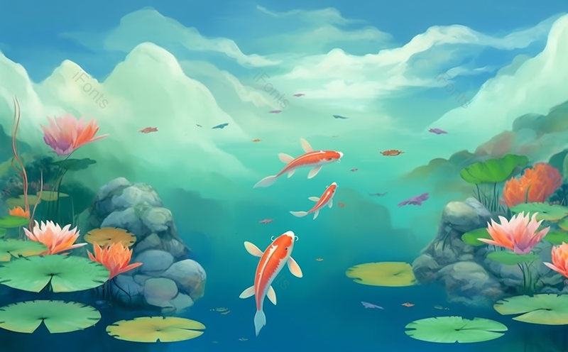 国潮风锦鲤跃出莲花夏季插画背景素材,插画/手绘图,插画/手绘图库,插画/手绘图下载,插画/手绘